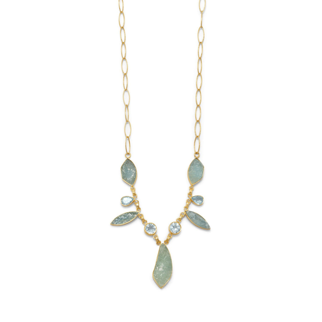 14 Karat Gold Plated Aquamarine and Blue Topaz Necklace