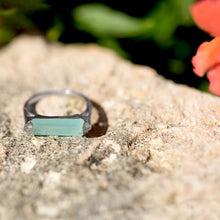 Load image into Gallery viewer, Rhodium Plated Green Chalcedony Bar Ring